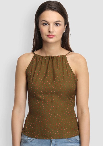 Polka Dot Printed Halter Neck Top