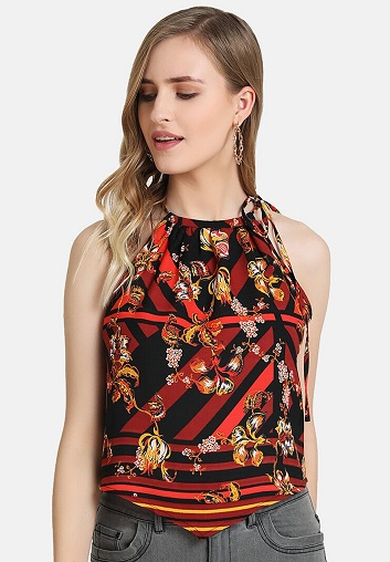 Highηλό λαιμό Floral Halter Top