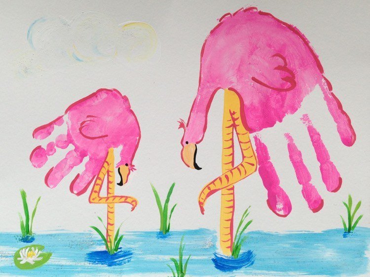 handavtryck-bilder-barn-flamingo-djur-mönster
