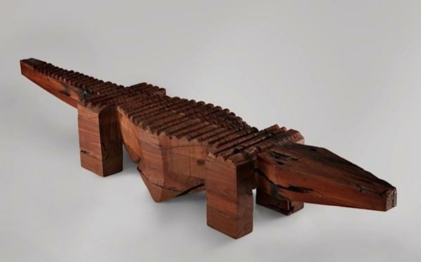Krokodil rustika bänk massiva trämöbler