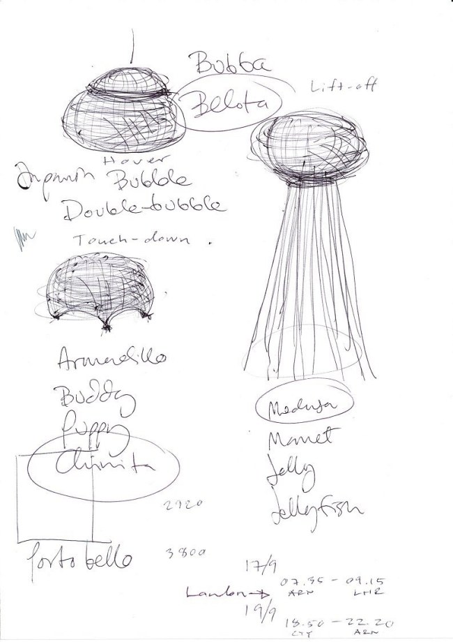 Designer lampor serie Medusa Chinita-Bellota skiss Mimbre