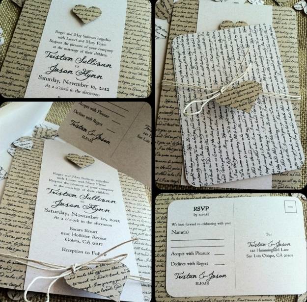 Bröllopsinbjudan gamla papperstidningar klipp ut presshjärta