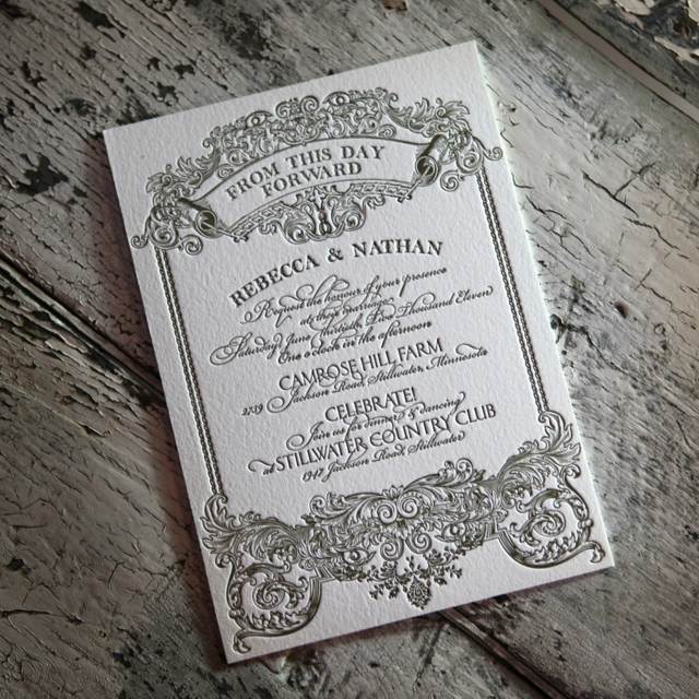 Bröllopskort boktryck vintage hantverk idéer
