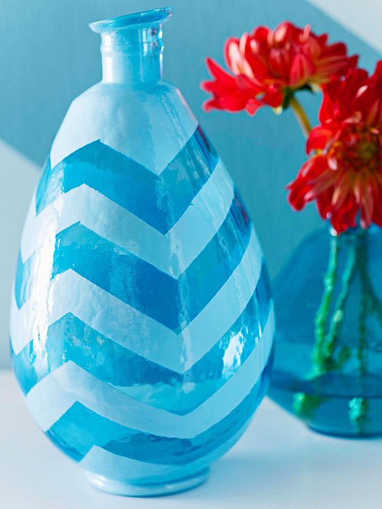 Vinterhantverk dekorativ glasvas, geometriskt mönster, blå vinter