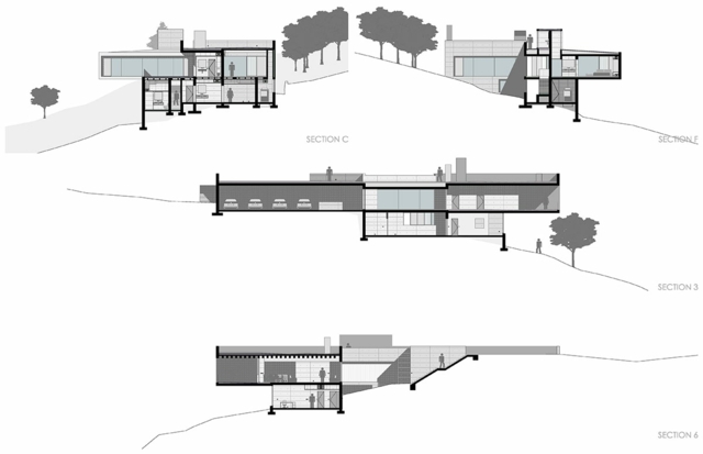 modern minimalistisk arkitektur plan tre nivåer