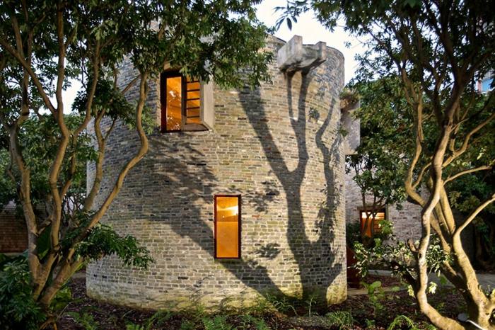hus bostadsstruktur arkitektur cylinder fönster träd litchi