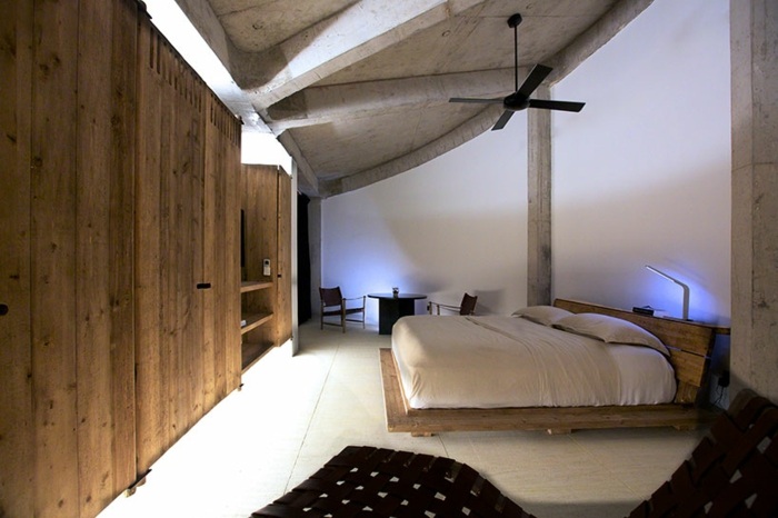 sovrum design säng fläkt hus arkitektur