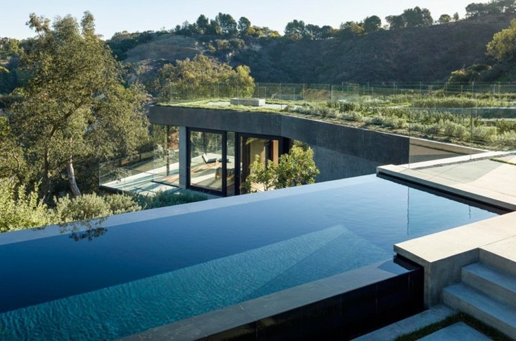 glas och betong hus pool kulle beverly kullar landskap