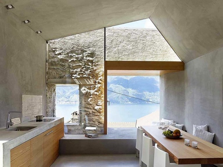 sten betong kök matbord trä minimalistisk design idé