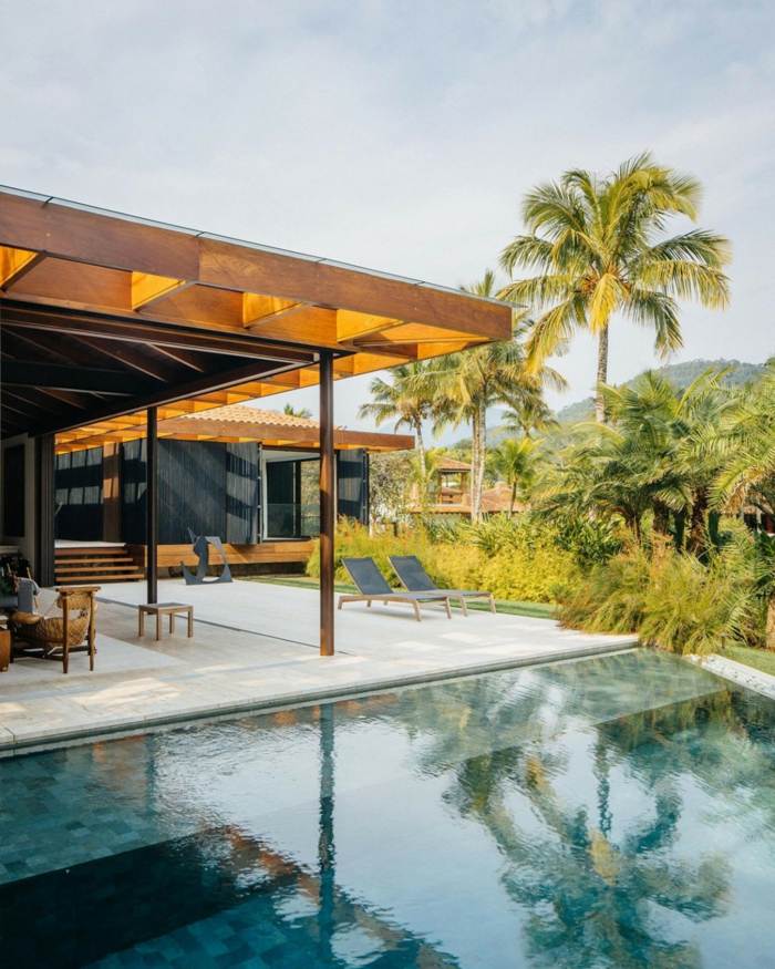 pool design triangel palmer trädgård hus terrass