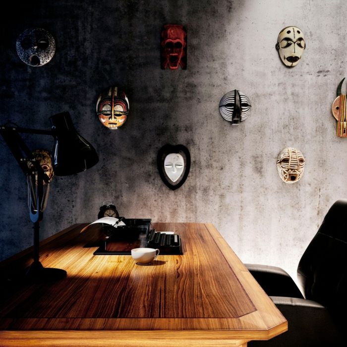 skrivbord kontorsrum trä lampa skrivbord masker