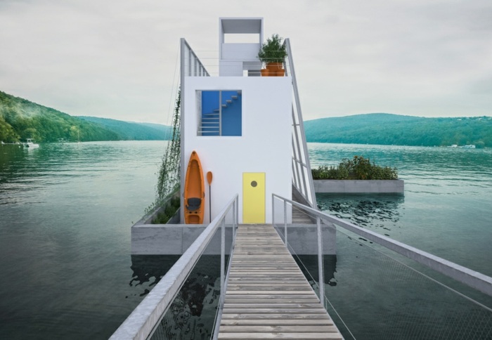 hus i vattenbryggan färger arkitektur modernt prefabricerat hus