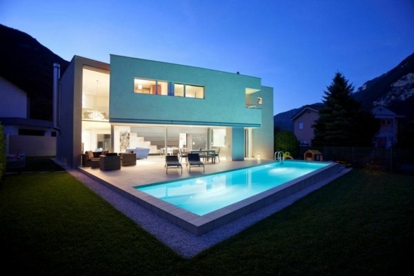 modern villa pool fasad