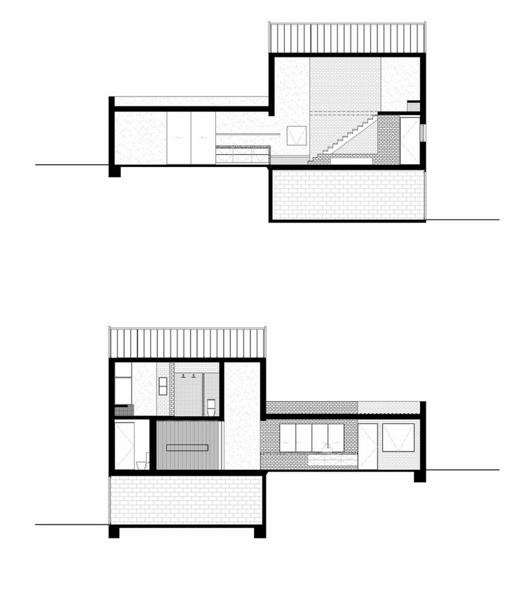 hus med betongväggar med hållbar design och minimalistiska former som planlösning i två plan