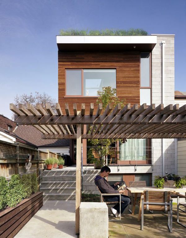 två våningar hus magnifik tak trädgård toronto trä pergola