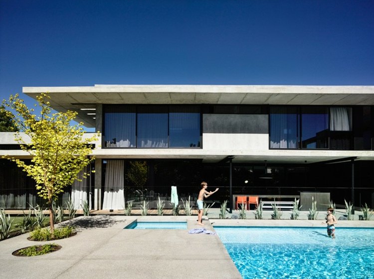 poolområde golv betong träd terrass design modern