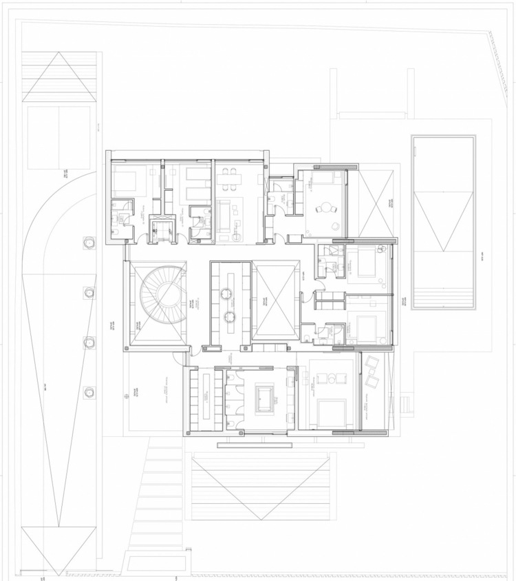 hus med modernt spiraltrappa planlösning tredje våningen sovrum