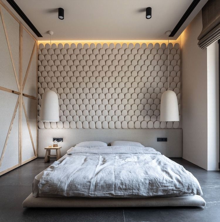 minimalistiskt sovrum i ljusa färger i rustik stil