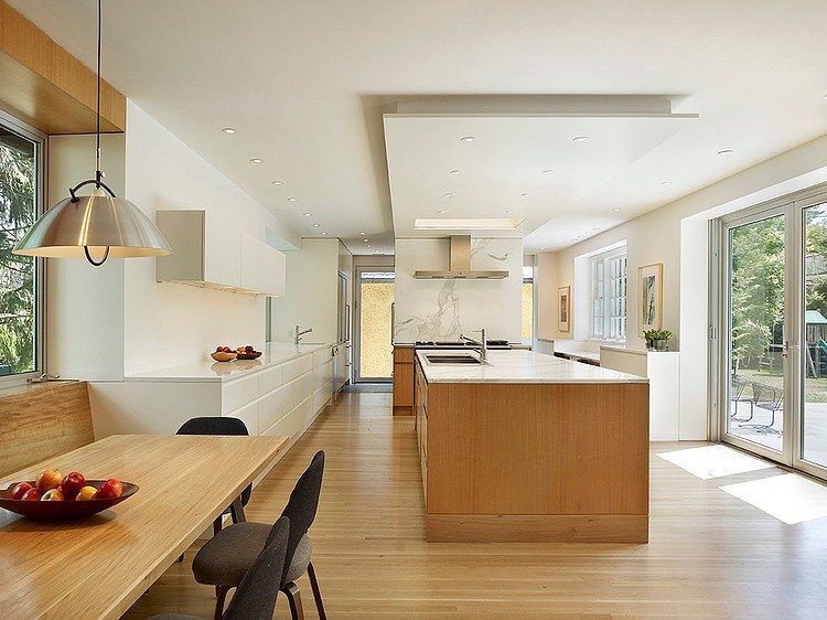 minimalistiska kök design idéer träbord matlagning ö