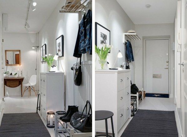 Hall design tips idéer klädhängare grå matta
