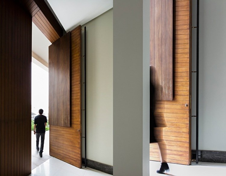 byggnad entré form ytterdörr trä hög rostfritt stål dörrhandtag