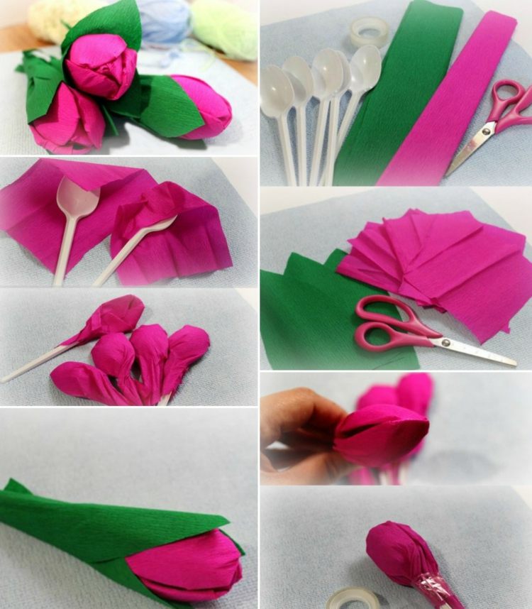 blomma-tinker-plast-sked-tulpan-barn-lätt-crepe-papper-rosa-grön3d