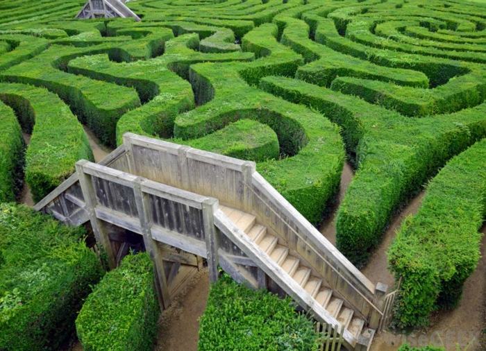 labyrint form häckar idé trädgård kul bro