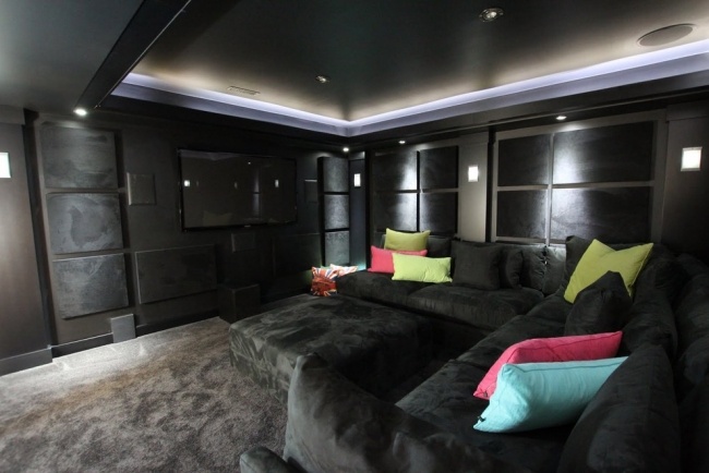 Hemmabioinredning svart möbler klädsel-integrerad ljus bar fåtölj soffa-färgstarka kuddar