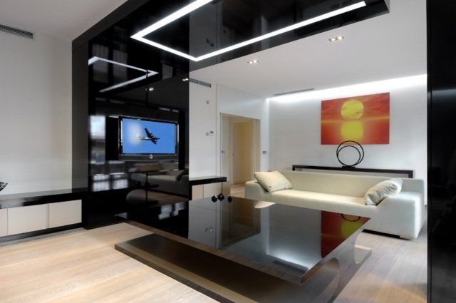 hemmabio hemma högglans svart väggmonterad tv ljuseffekter