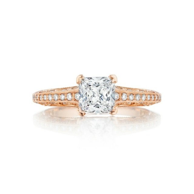 rosa guldring prinsessskuren rund briljantslipad ring