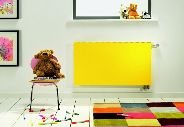 måla radiatoridé-barnrum-gul-pepp-färgglad-matta