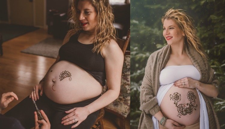Henna-tatuering-gör-det-själv-idé-graviditet-gravid mage
