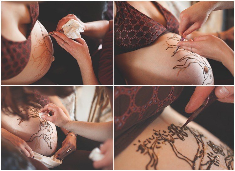 henna-tatuering-gör-det-själv-graviditet-målning-gravid-mage