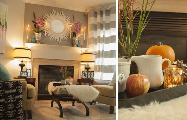 höst-dekoration-vardagsrum-bord-bricka-moderna-ljus-te-äpplen