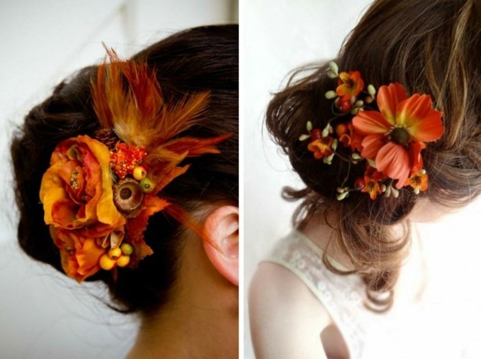 Bulle-fäst-upp-hår-med-blommor-av-hösten