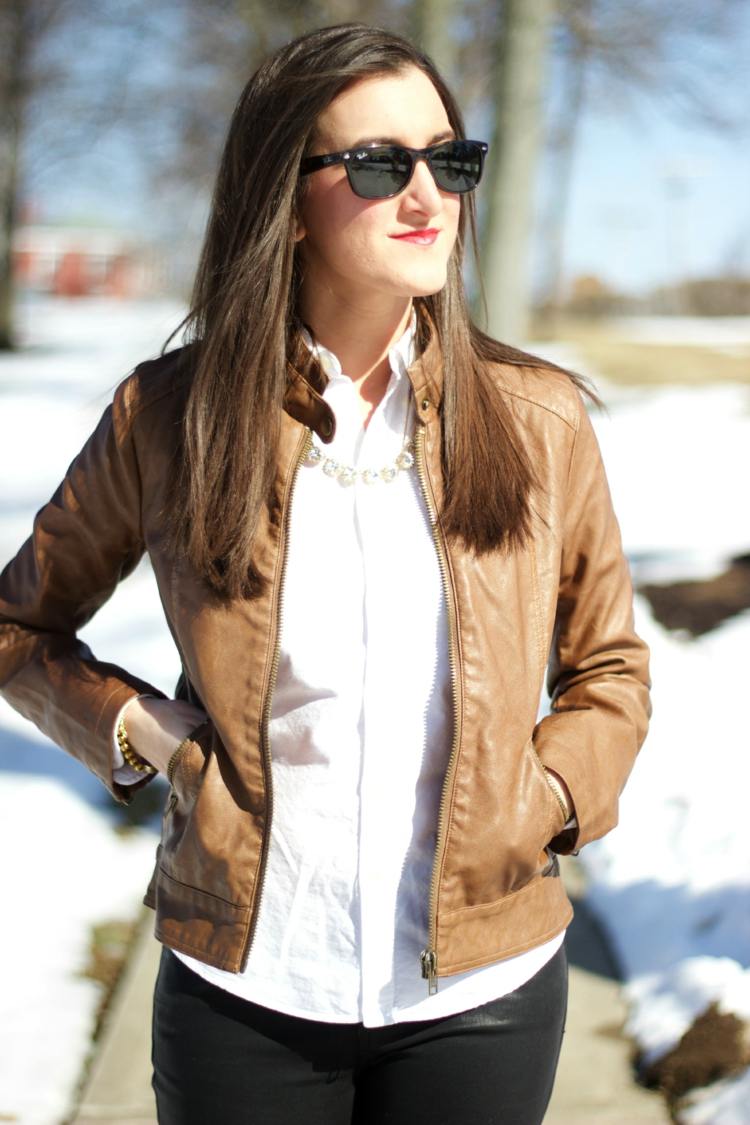 höst outfit läderjacka brun stil solglasögon tillbehör