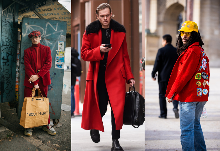 Hösttrender 2020 män som bär röda kostymer och rockar