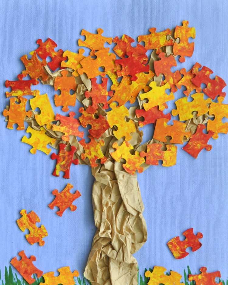 Höst collage barn tinker pussel lämnar form hösten träd