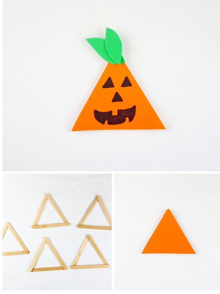 Halloweenpumpor gjorda av popsicle -pinnar gör hantverksidéer med barn