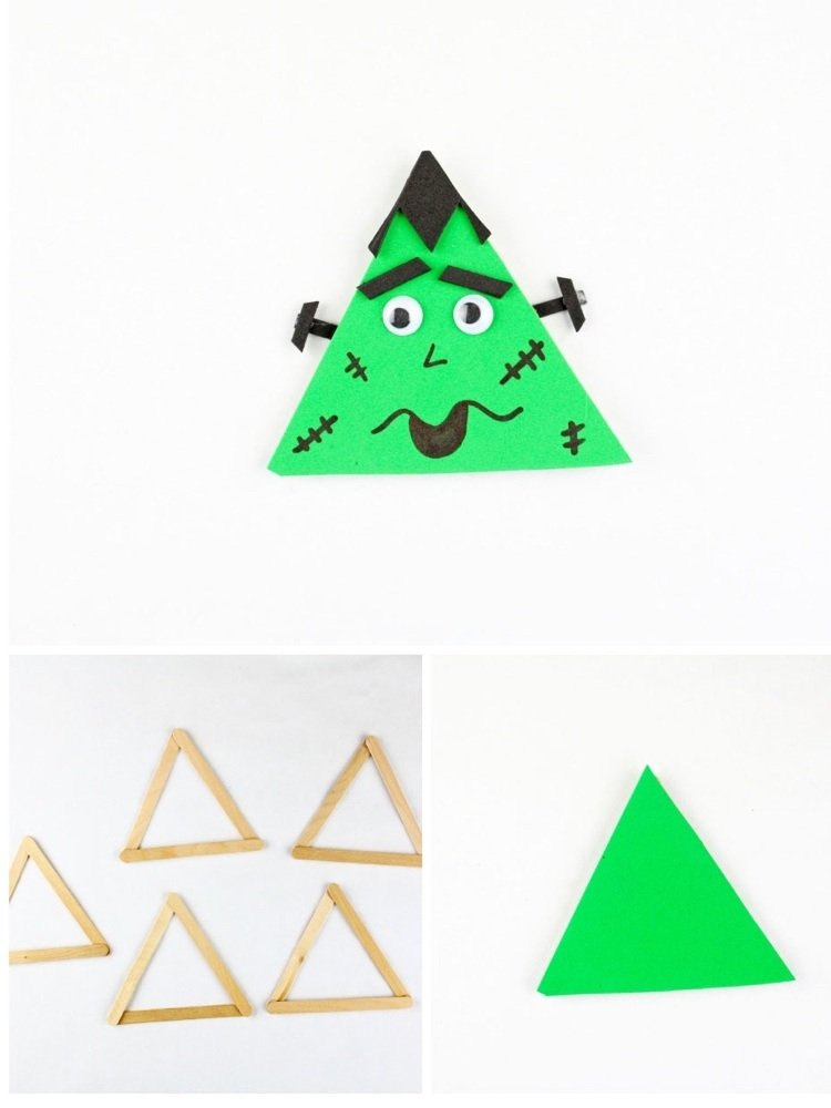 Gör höstdekorationer med barn och popsicle sticks Frankenstein -figur till Halloween