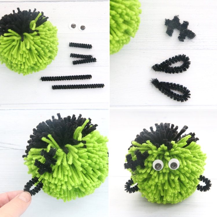 Gör höstdekorationer för Halloween-festmonster av pom-poms