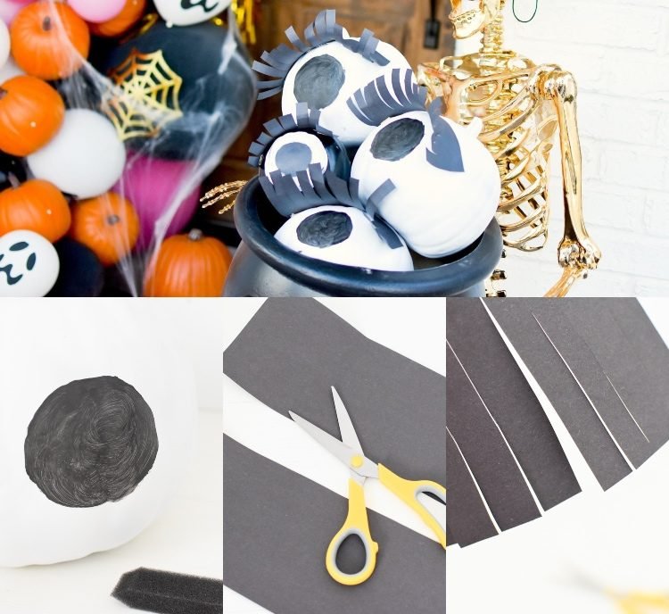 Höstdekoration för Halloween med pumpor och kartong