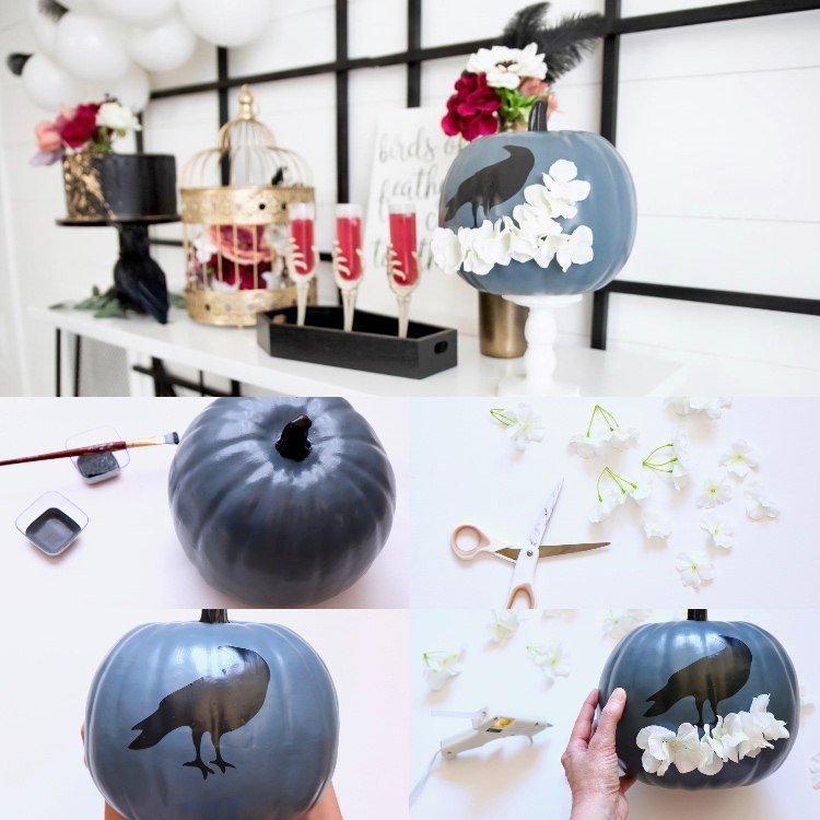 Hantverksidéer för Halloween, måla pumpor, dekorera med blommor