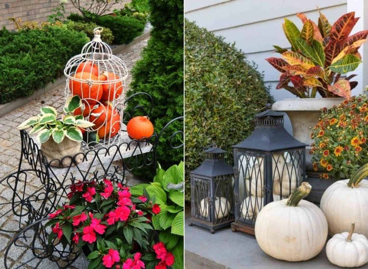 Gör höstdekorationer till trädgården själv - dekorera gården och entrén med en fågelbur eller lykta