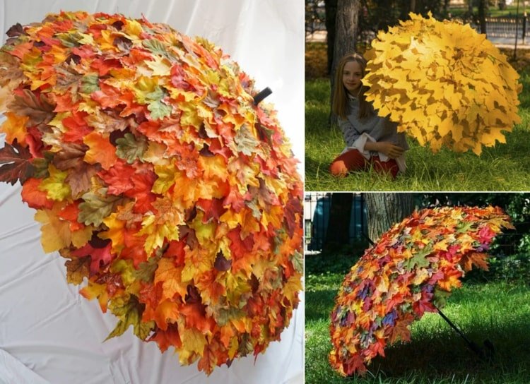Gör ett originalparaply som höstdekoration för trädgården själv med löv