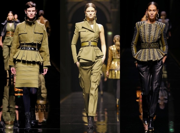 höst-mode-2015-damer-blazer-militär-grön-khaki-färg-läder-uniform-balmain