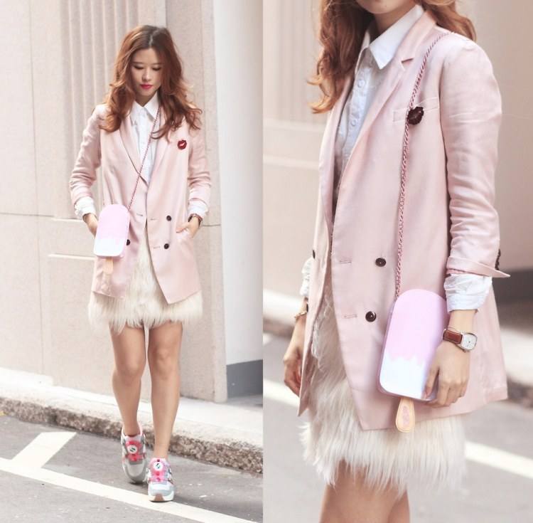 höst-mode-2015-damer-blazer-rosa-dubbelknäppt-pastellfärg-sneakers-rock-fluffig