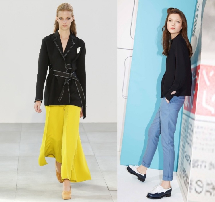 höst-mode-2015-damer-blazer-svarta-byxor-färgade-gul-blå-vintage