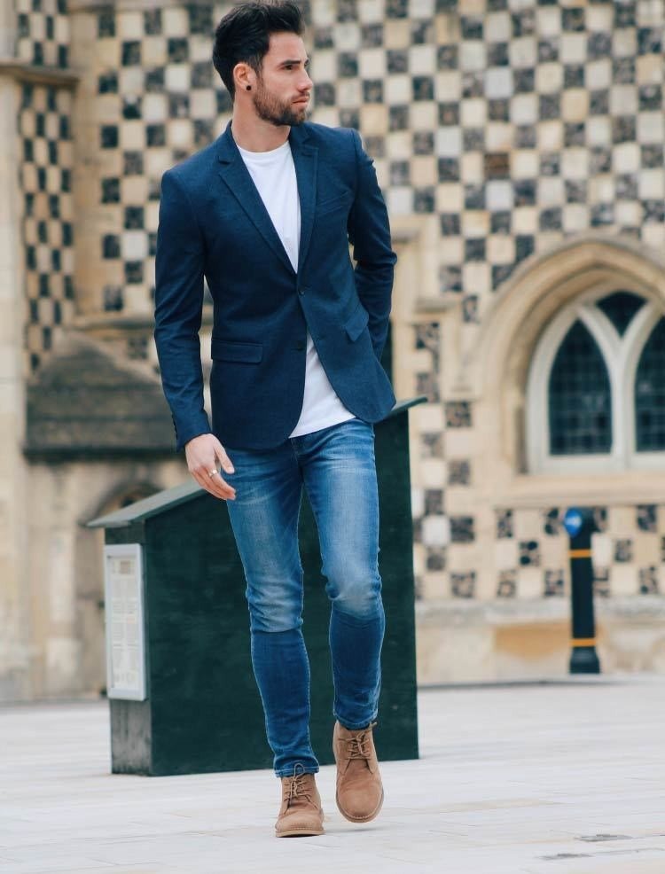 blue blazer herr vita t-shirt jeans smart casual