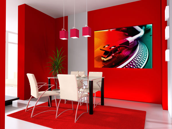 modern inredning - röd vägg